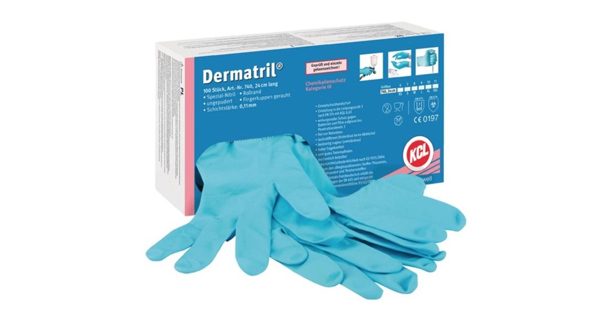 KCL disposable gloves Dermatril 740 size 8 blue nitrile 100 pcs./box ...