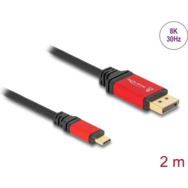 Tootefoto - DeLOCK USB Type-C zu DisplayPort Kabel (DP Alt Mode) 8K 30 Hz mit HDR Funktion 2 m rot (80093)