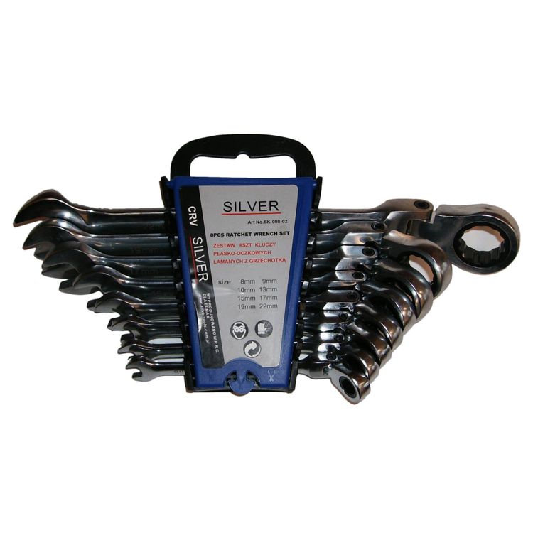 Tootefoto - Silver Set of combination wrenches with a ratchet and a joint 8-22mm 8 pcs. (SK00802))