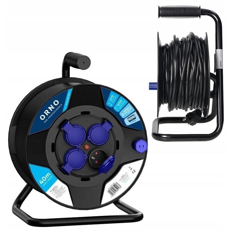 Tootefoto - Trumli pikenduskaabel, 4 pesa 2P+Z, PVC kaabel H07RN-F 3x2,5mm?, pikkus 40m, soojusisolatsioon, voolutee luugid