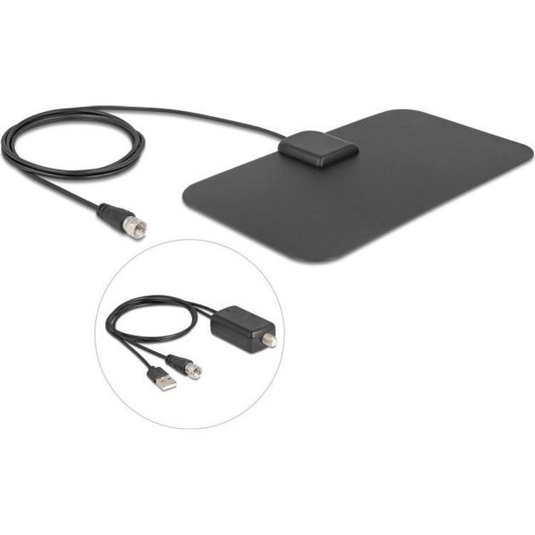 Tootefoto - Delock DAB+ DVB-T2 Antenne F Stecker 5 - 25 dB aktiv omnidirektional schwarz (12085)