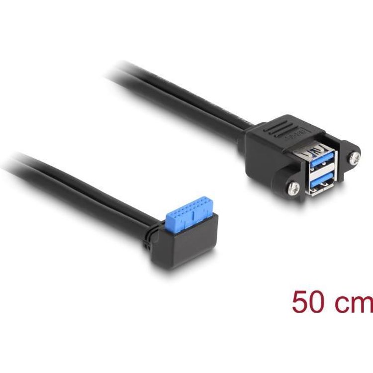Tootefoto - Delock - Internes USB-Kabel - 19-poliger USB 3,0 Kopf (M) gewinkelt zu USB (W) - 50cm - Schwarz (83007)