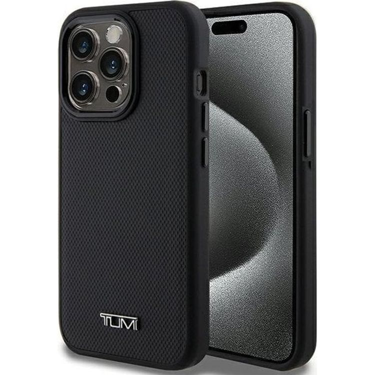 Tootefoto - Tumi TUHMP15LRBAK iPhone 15 Pro 6.1" black hardcase with Leather Ballistic Pattern and MagSafe