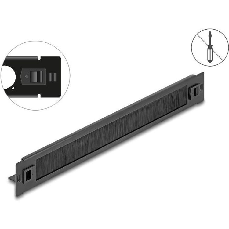 Tootefoto - Delock 19" B rstenleiste mit Kabelhalterung werkzeugfrei 1 HE schwarz (66552)