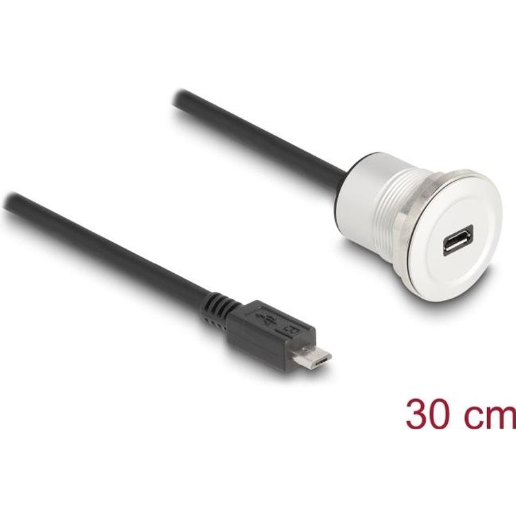 Tootefoto - Delock - USB-Verl ngerungskabel - Micro-USB Typ B (M) zu Micro-USB Typ B (W) Paneel montierbar - 30cm - M22 Gewinde - Schwarz, Silber (88184)