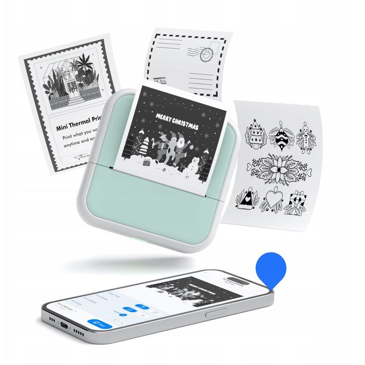 Tootefoto - Bluetooth -termiline printer fotode fotode jaoks, etiketi kleebised 53mm 203dpi / s1 / roheline