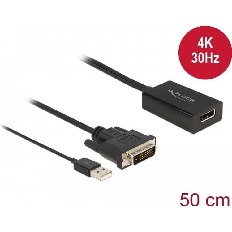 Tootefoto - DeLOCK 63189 videokaabliadapter 0,5 m DVI-D DisplayPort Must
