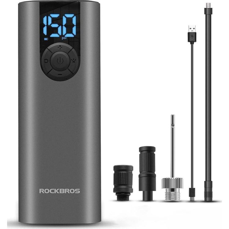 Tootefoto - Rockbros Electric Bike Mootor automaatne viis bard 10 baari LED-ekraaniga + USB-C-kaabel must elektripump Mootor Auto jalgpall 10 baar LED-ekraaniga + USB-C kaabel must