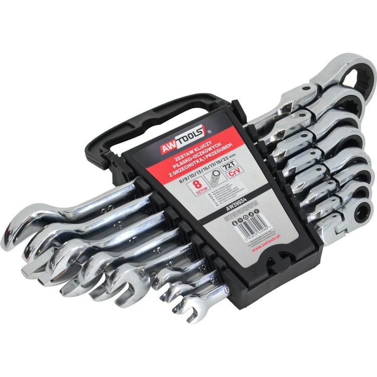 Tootefoto - AW OPEN RATCHET WRENCH WITH JOINT SET 8 pcs 8-22mm