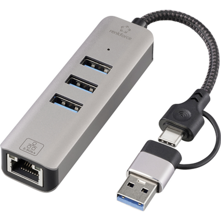 Tootefoto - Renkforce Rf-Eawh-300 Usb-C (Usb 3.2 1St Gen) Multi-Port Hub + Built-In Ethernet Piort Grey