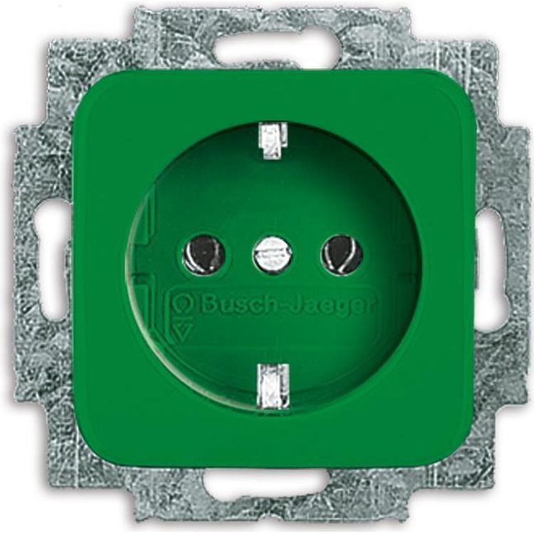 Tootefoto - Busch-Jaeger 2011-0-1326. Buchsen-Typ: CEE 7/3, Anzahl der Pole: 2P+E. Produktfarbe: Gr n. Nennspannung: 250 V, Nennstrom: 16 A. Breite: 71 mm, Tiefe: 41 mm, Tiefe des visuellen Te