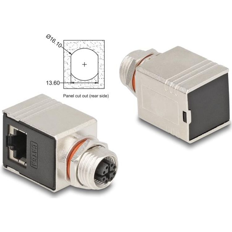 Tootefoto - Delock M12 Adapter X-kodiert 8 Pin Buchse zu RJ45 Cat.6A STP geschirmt 90 (60088)