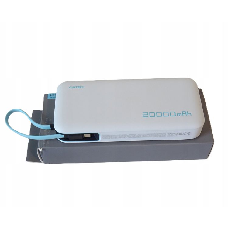 Tootefoto - Cuktech Powerbank Cuktech CUKP200NGLLG 55W 20000mAh Powerbank sisseehitatud USB-C kaabliga - valge