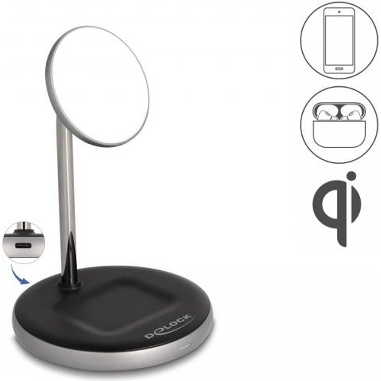 Tootefoto - Delock - Kabelloses Ladeger t - 2-in-1 - 15 Watt - 1,66 A - Fast Charge - 2 Ausgabeanschlussstellen - schwarz / grau / wei (66468)