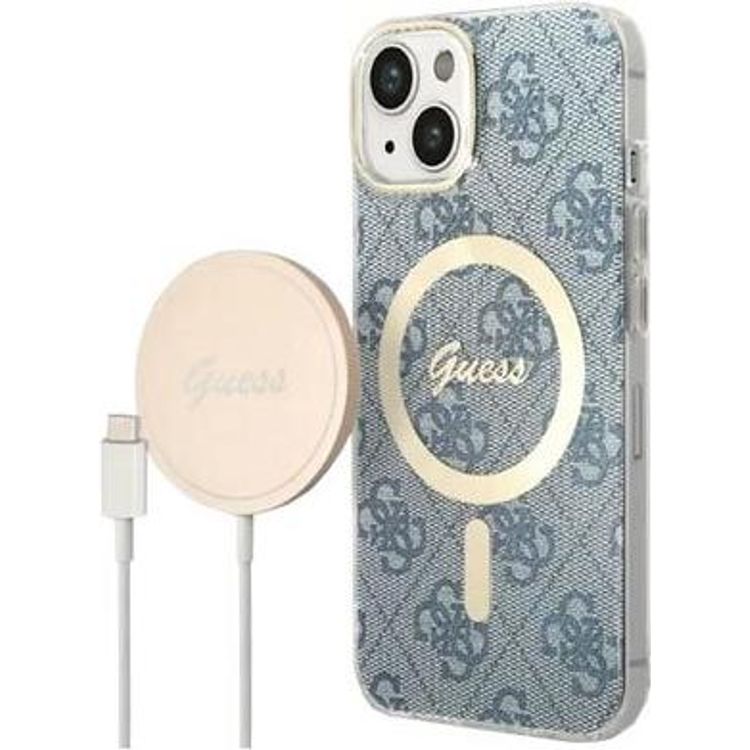 Tootefoto - GUESS Hard Case 4G Print MagSafe Cover + Charger Blue/Gold, f r iPhone 14 Plus, GUBPP14MH4EACSB (GUBPP14MH4EACSB)