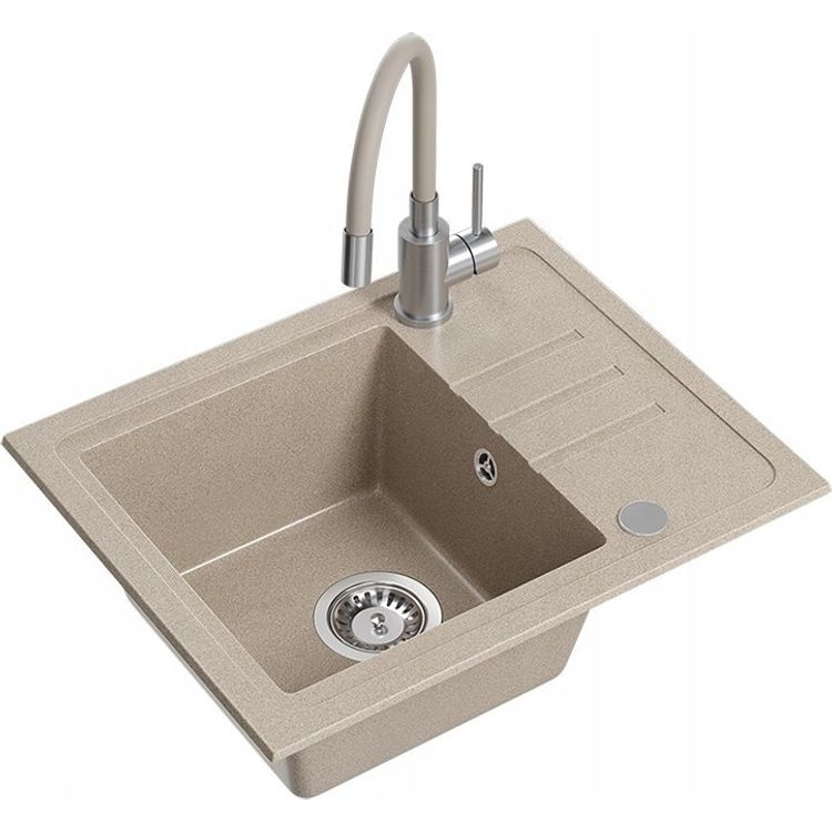 Tootefoto - Zlewozmywak BEN 116 zlewozmywak granitowy river sand 55x44 z be ow bateri z elastyczn wylewk , ze stalowym syfonem i za lepk