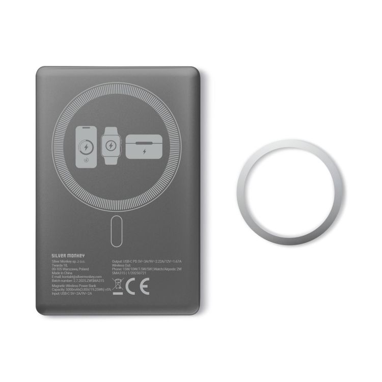 Tootefoto - Silver Monkey Powerbank Smart 5000 mAh MagSafe UltraSlim 3in1 Dark gray