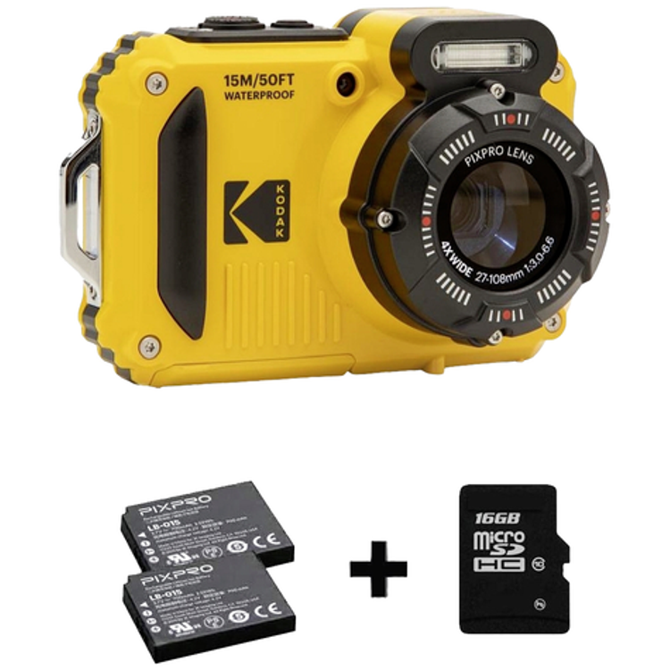 Tootefoto - Kodak Pixpro Wpz2 + 2 Akku + Microsd Bundle Digital Camera 15 Mp Optical Zoom: 4 X Yellow Battery, Flash, Memory Card Image Stabiliser, Wi-Fi, Waterproof,