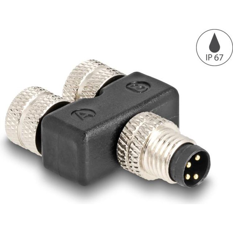 Tootefoto - Delock M8 Y-Splitter A-kodiert 4 Pin Stecker zu 2 x Buchse Parallelschaltung (60577)
