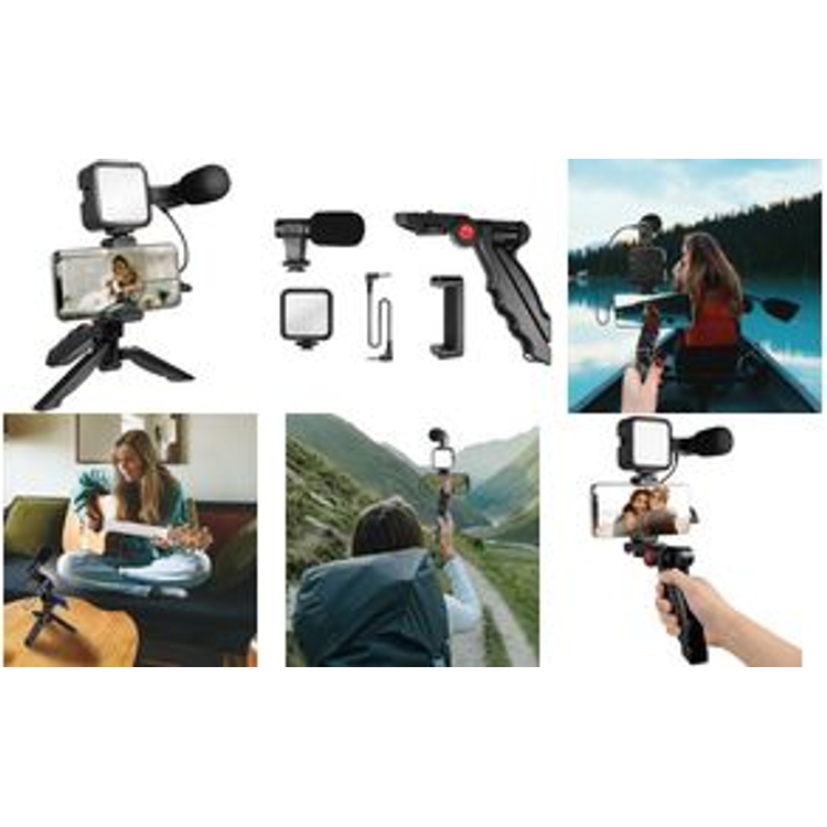 Tootefoto - LogiLink Vlogger Kit mit LED-Licht, mit Mikrofon + Stativ f r Smartphones von 11,93 - 17,78 cm (4.7" - 17,80cm (7")), mit - 1 St ck (AA0157)