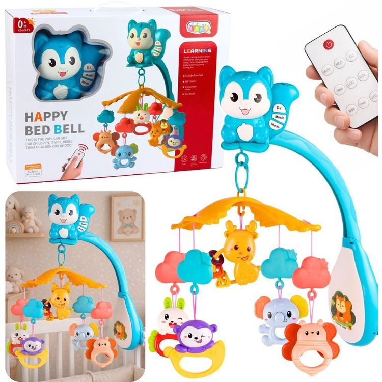 Tootefoto - LeanToys voodikarussell oravaprojektori ripatsidega kaugjuhtimispuldi muusika EDUKAMP