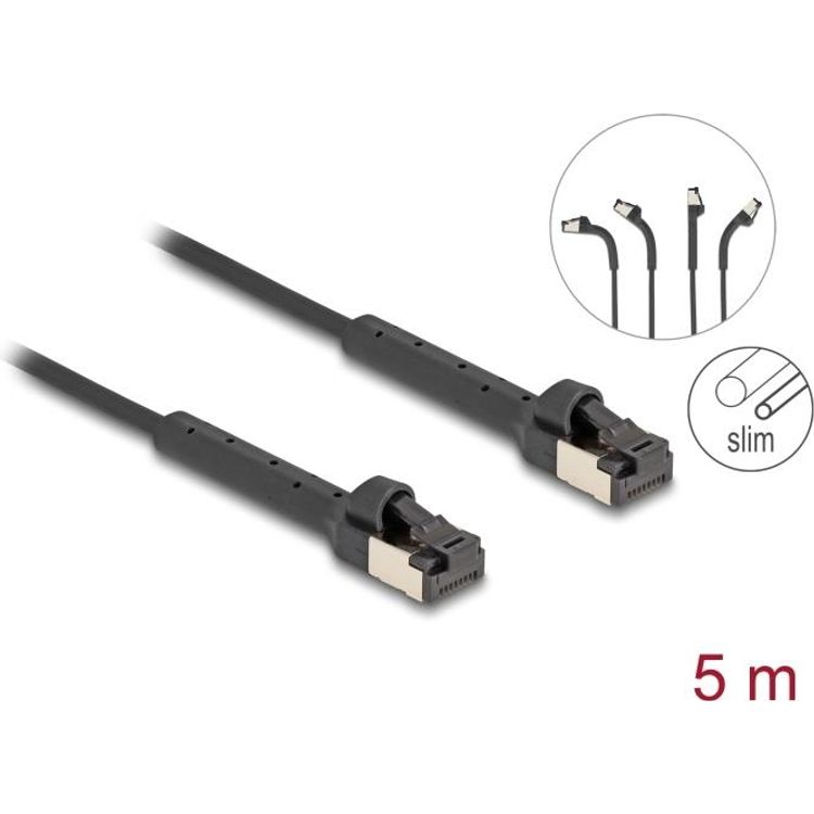 Tootefoto - Delock RJ45 Slim Netzwerkkabel Cat.6A U/FTP winkelbar schwarz 5 m (80937)