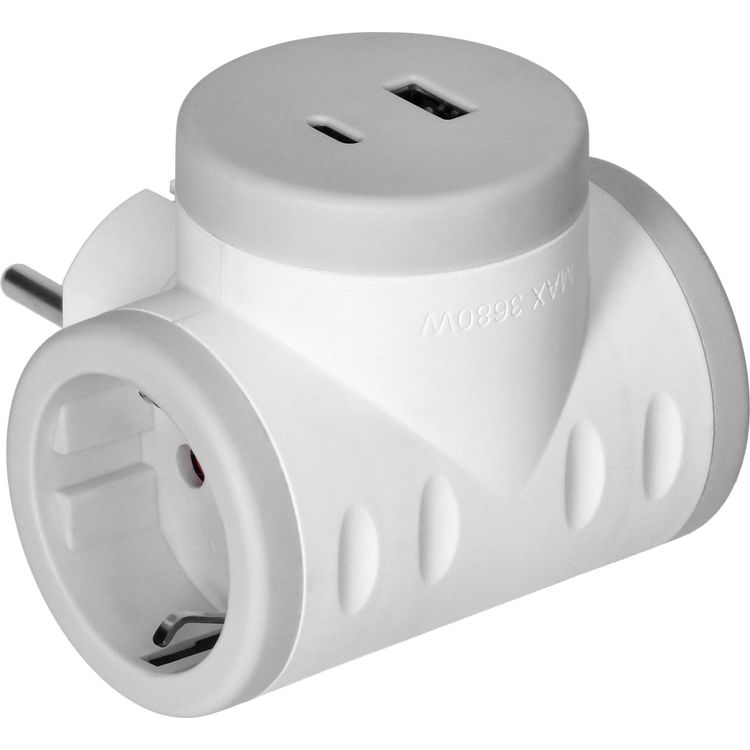 Tootefoto - Orno 2P+Z splitter (Schuko) 2xUSB laadijaga, kiirlaadimine, valge ja hall