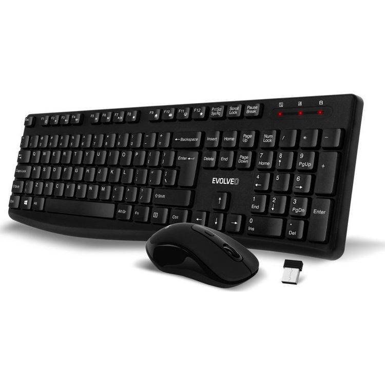 Tootefoto - Klaviatuur + hiir Evolveo Set klaviatuur ja hiir K1050, juhtmevaba 2,4 GHz, US INTL, must