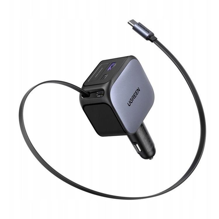 Tootefoto - UGREEN Nexode EC604 145 W auto kiirlaadija KFZ-Ladeger t 1x USB-A 1x USB-C 1x ausziehbares USB-C kaabel (70cm)