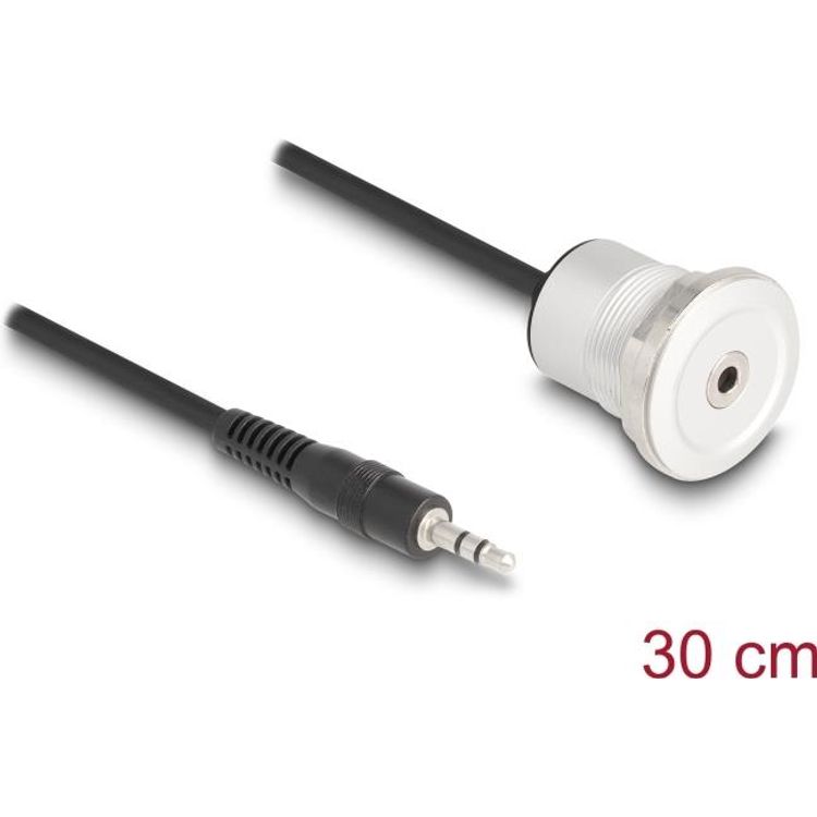 Tootefoto - Delock - Audioverl ngerungskabel - mini-phone stereo 3,5 mm weiblich Paneel montierbar zu mini-phone stereo 3,5 mm m nnlich - 30cm - Schwarz, Silber - M22 Gewinde (88188)