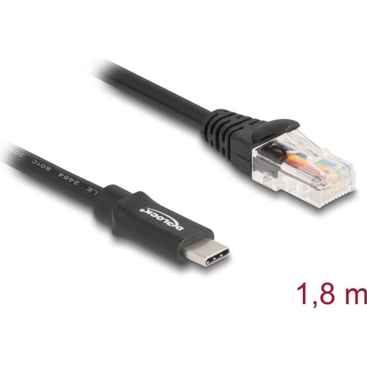 Tootefoto - Delock - Serieller RS-232-Adapter - 24 pin USB-C (M) zu RJ-45 (M) - 1,8m - USB / USB 2,0 / EIA-232 - Schwarz (64305)