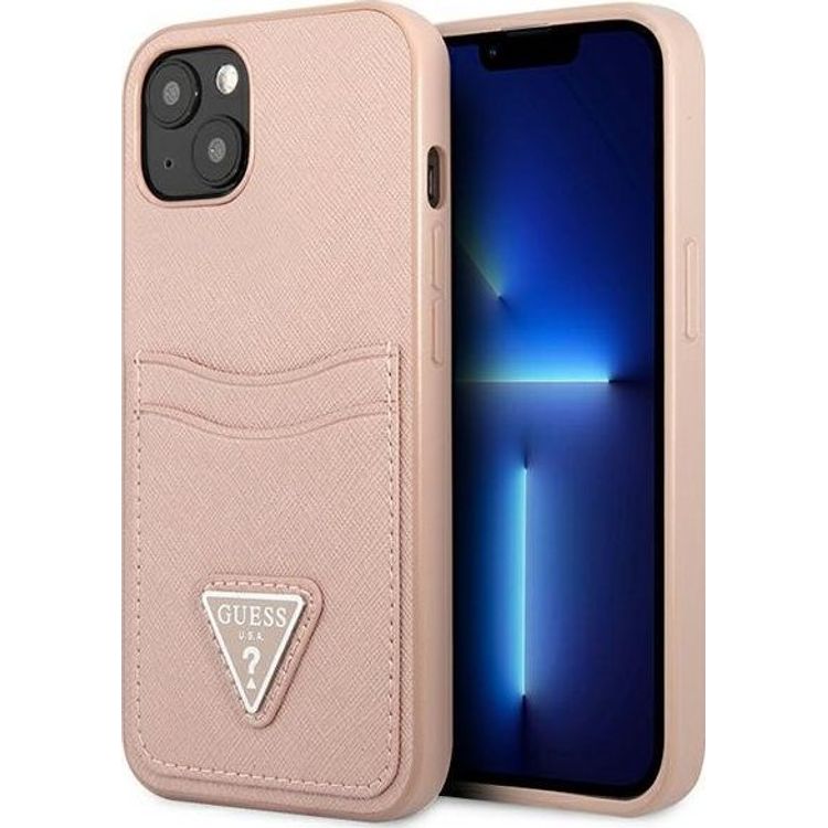 Tootefoto - Guess Guess GUHCP13MPSATPP iPhone 13 6,1-tolline roosa/roosa k va mbris SaffianoTriangle logo kaardipesa