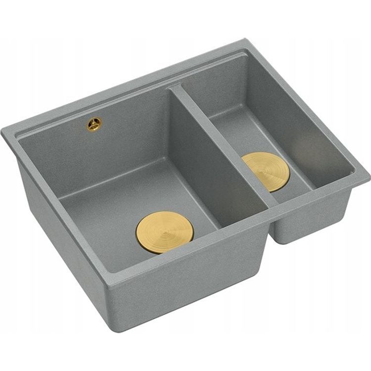 Tootefoto - GraniteQ QUADRON valamu | LOGAN 150 | graniidist k givalamu GREY + GOLD PVD | m dud: 56 x 46 x 22 cm | 1,5-kambriline riputatud | kapi alus alates: 60 cm