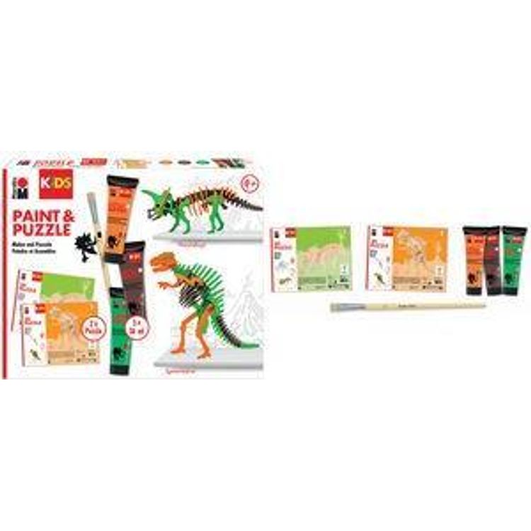 Tootefoto - Marabu KiDS Paint & Puzzle Set Little Artist, Dinos Inhalt: 3x Bastelfarbe, 1x Pinsel und 2x 3D Puzzle Dino - 1 St ck (0305000000110)