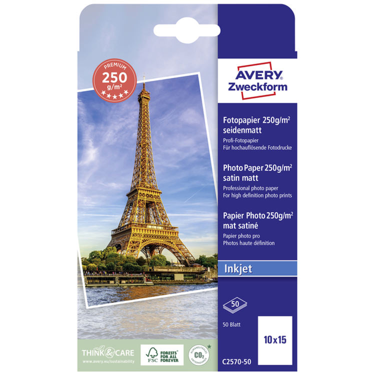 Tootefoto - Avery-Zweckform C2570-50 C2570-50 Photo Paper 10 X 15 Cm 250 G/M 50 Sheet Semi-Gloss