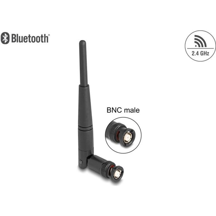 Tootefoto - Delock WiFi 2.4 GHz Antenne BNC Stecker 2 dBi 14.5 cm omnidirektional mit Kippgelenk (90737)