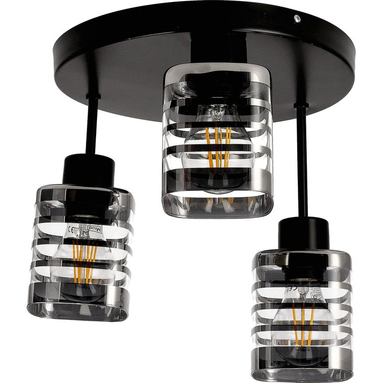 Tootefoto - Orno SIENA 3P E27 laelamp, seina- ja laekinnitus, max. 3x60W, must, mar alus, fikseeritud lambipead, erinevad tasemed