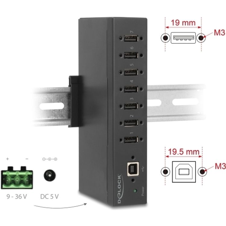 Tootefoto - Delock Industrie Hub 7 x USB 2.0 Typ-A mit 15 kV ESD Schutz und (60687)