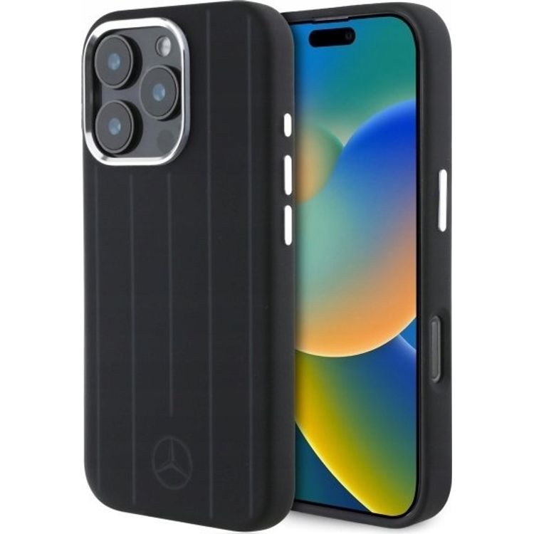 Tootefoto - Mercedes Mercedes MEHMP16L23SUVSK iPhone 16 Pro 6,3" must/must k va mbris Silikoonist vertikaalsed toonitriibud MagSafe