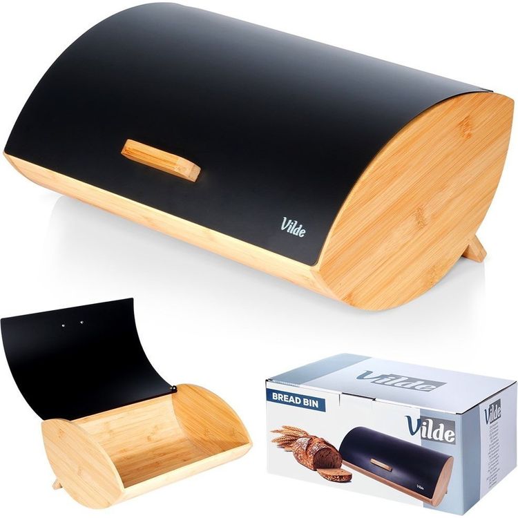 Tootefoto - Vilde leivakast metallist puidust leivakonteiner Must VILDE 35,5x24,5x15,5 cm