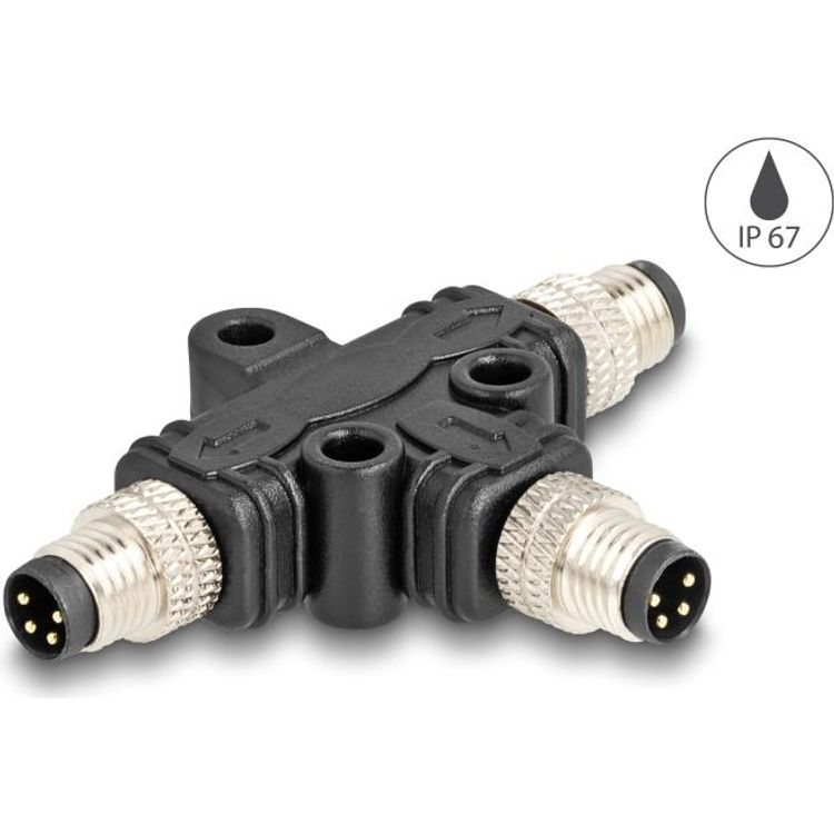 Tootefoto - Delock M8 T-Splitter A-kodiert 4 Pin Stecker zu 2 x Stecker Parallelschaltung (60574)