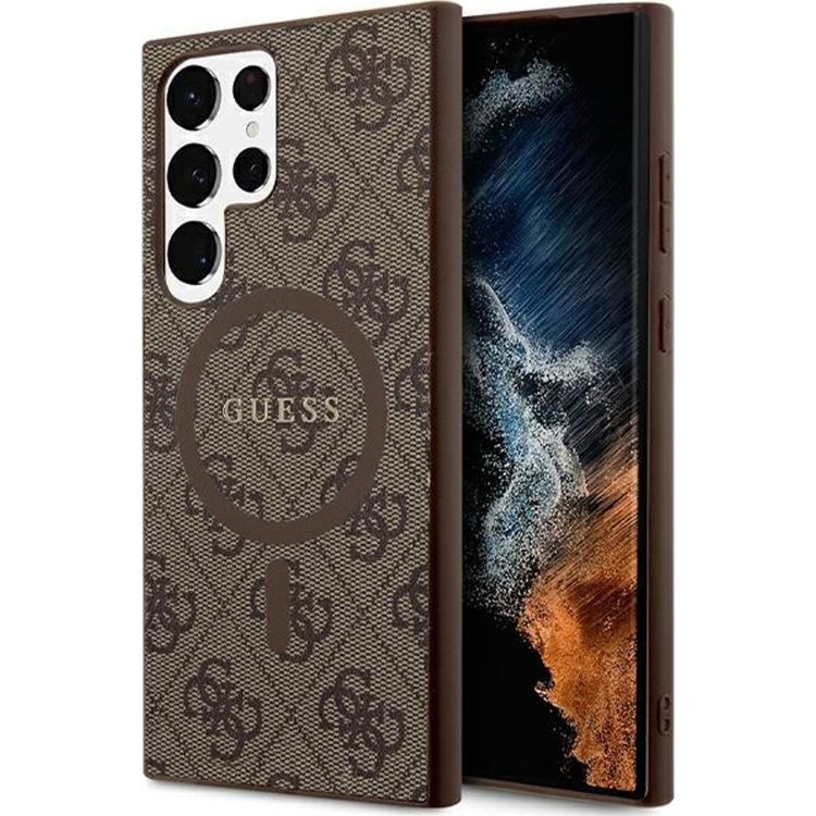 Tootefoto - Guess GUHMS24LG4GFRW S24 Ultra S928 brown hardcase 4G Collection Leather Metal Logo MagSafe