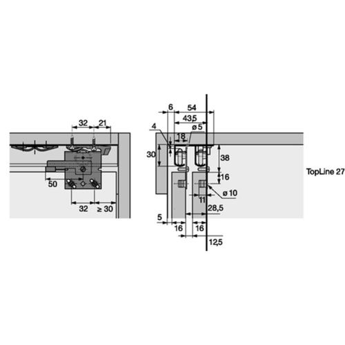 HETTICH sliding door fitting Top Line 27 3door complete set 25kg DIN L