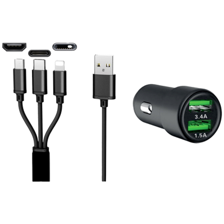 Tootefoto - Iwh Dual Usb Car Charger 3In1 12/24V / 3.4A Max. Load Capacity=3.4 A