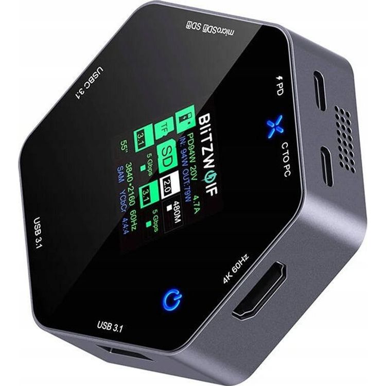 Tootefoto - Stacja/replikator Blitzwolf Stacja dokuj ca 8w1 Blitzwolf BW-TH16 USB 100W LCD Smart Display USB-C 3.1, 2xUSB-A 3.1, USB-C PD 100W, HDMI 4K60hz, TF/SD 3.0, HD 4K@60hz