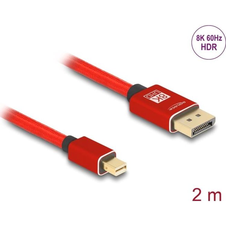 Tootefoto - Delock - DisplayPort-Kabel - Mini DisplayPort (M) zu DisplayPort (M) - DisplayPort 1,4 - 2,0m - Support von 8K 60 Hz - Rot (81095)