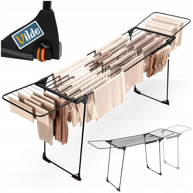 Tootefoto - XXL Riidekuivati Metall Must Kokkupandav VILDE 204-260 cm