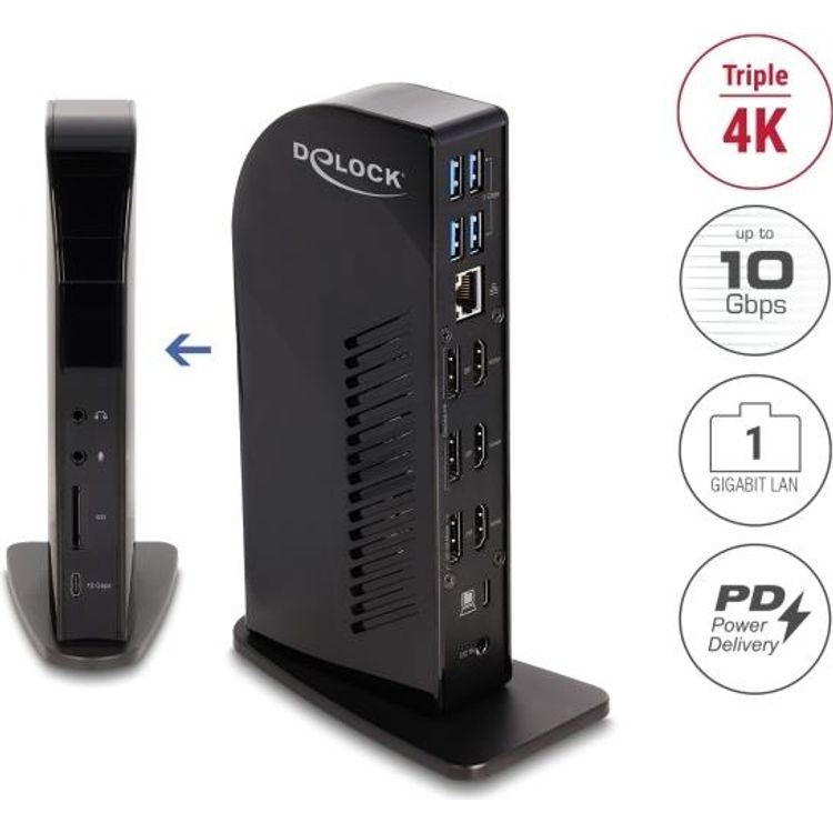 Tootefoto - Delock - Dockingstation - USB-C / Thunderbolt 3 / Thunderbolt 4 - 3 x HDMI, 3 x DP - 1GbE - 135 Watt (88051)