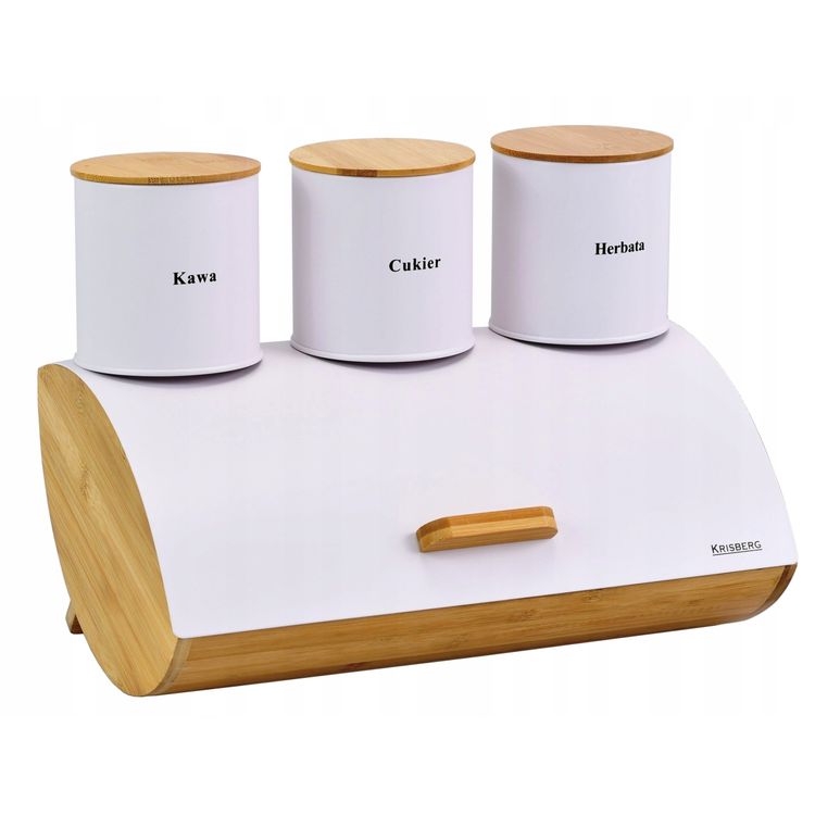 Tootefoto - KRISBERG leivakarp Leivakarp + 3 konteinerit, komplekt, bambusest ja terasest, KRISBERG COSMIC KS-2624 valge