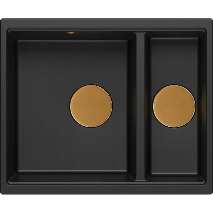 Tootefoto - GraniteQ QUADRON valamu | LOGAN 150 | graniidist k givalamu MUST matt + COPPER PVD | m dud: 56 x 46 x 22 cm | 1,5-kambriline riputatud | kapi alus alates: 60 cm